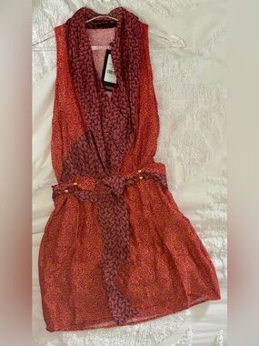 Vix Paula Hermanny Sleeveless Dress in Burnt Orange and Burgundy